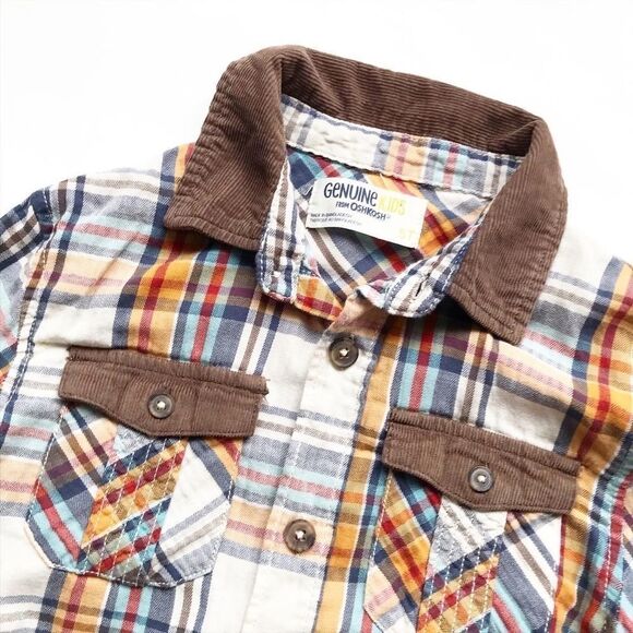 Genuine kids corduroy/plaid mix button shirt EUC 5 - Picture 2 of 5